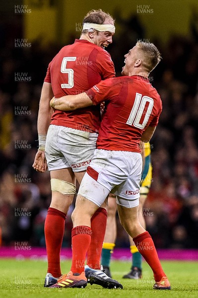 101118 - Wales v Australia, Under Armour Series - Alun Wyn Jones of Wales and Gareth Anscombe of Wales celebrate at final whistle 