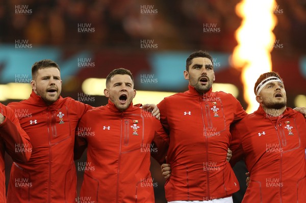 101118 - Wales v Australia - Under Armour Series 2018 - Rob Evans, Elliot Dee, Cory Hill and Ellis Jenkins sing the anthem