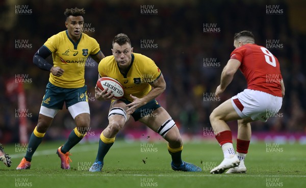 101118 - Wales v Australia - Under Armour Series 2018 - Jack Dempsey of Australia is tackled by Gareth Davies of Wales