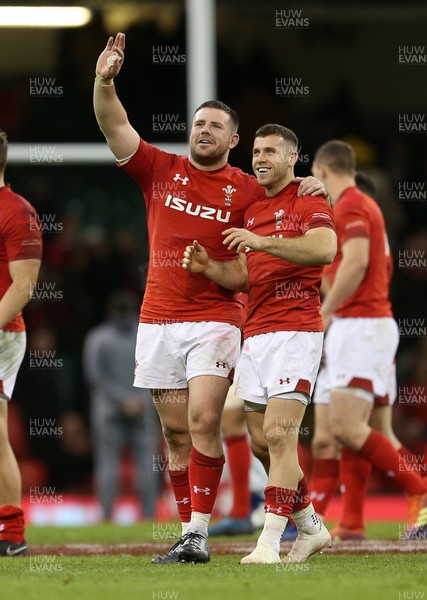 101118 - Wales v Australia - Under Armour Series 2018 - Rob Evans and Gareth Davies of Wales at full time