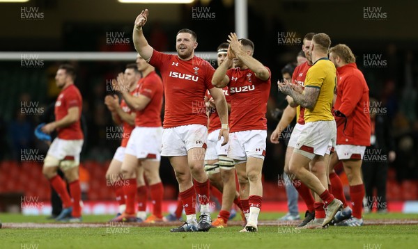 101118 - Wales v Australia - Under Armour Series 2018 - Rob Evans and Gareth Davies of Wales at full time