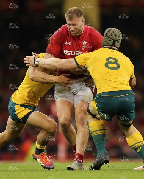 101118 - Wales v Australia, Under Armour Series 2018 - Ross Moriarty of Wales is tackled
