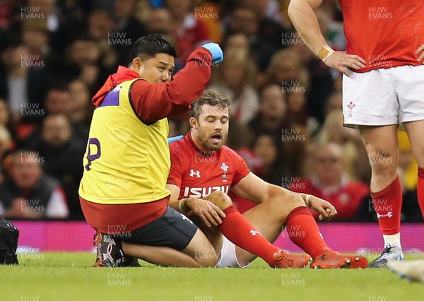 101118 - Wales v Australia, Under Armour Series 2018 - Leigh Halfpenny of Wales leaves the pitch after a heavy challenge