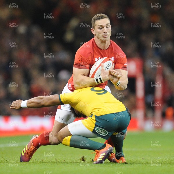 101118 - Wales v Australia - Under Armour Series 2018 - George North of Wales is tackled by Will Genia of Australia 