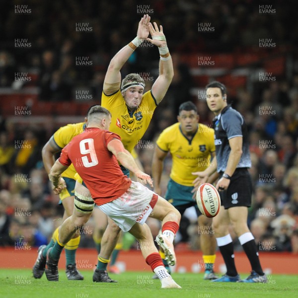 101118 - Wales v Australia - Under Armour Series 2018 - Gareth Davies of Wales clears