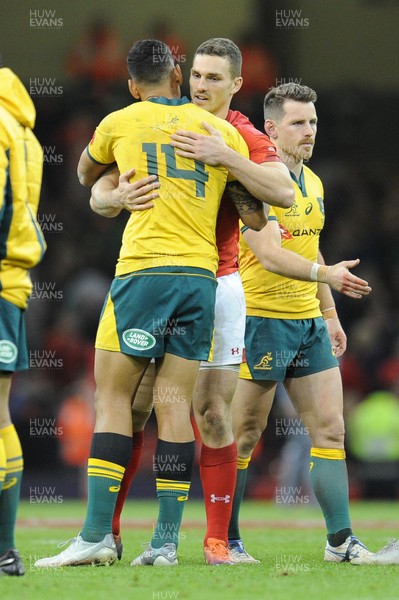 101118 - Wales v Australia - Under Armour Series 2018 - George North of Wales and Israel Folau of Australia 