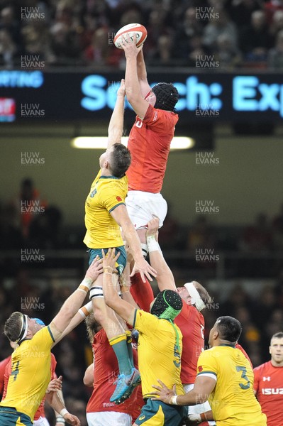 101118 - Wales v Australia - Under Armour Series 2018 - Adam Beard of Wales wins line out ball