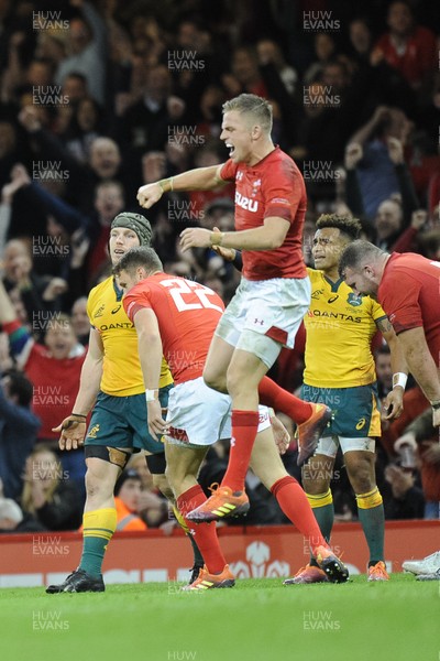 101118 - Wales v Australia - Under Armour Series 2018 - Gareth Anscombe of Wales  celebrates their win