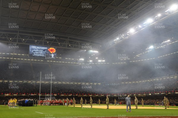 101118 - Wales v Australia - Under Armour Series 2018 - Principality Stadium observes the 2 minute silence  