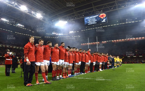 101118 - Wales v Australia - Under Armour Series -  Wales line up for the anthems