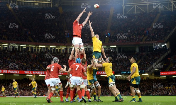 101118 - Wales v Australia - Under Armour Series -  Adam Beard of Wales wins line out ball