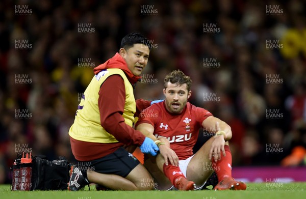 101118 - Wales v Australia - Under Armour Series -  Leigh Halfpenny of Wales is treated for a head injury