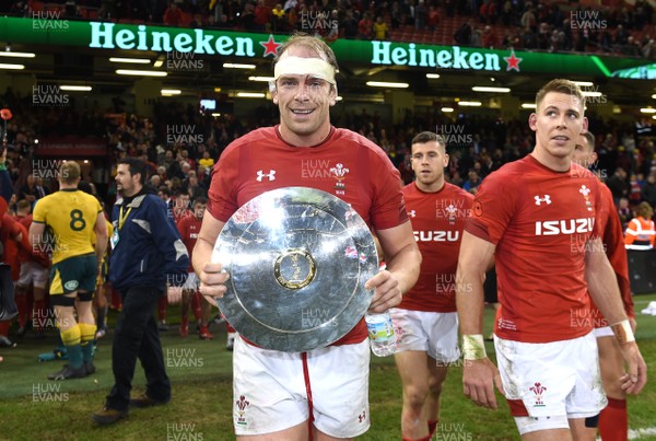 101118 - Wales v Australia - Under Armour Series - Alun Wyn Jones of Wales  with the James Bevan Cup at the end of the game