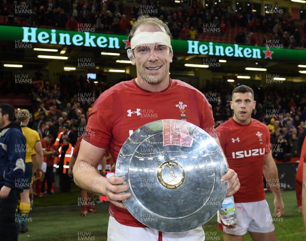 101118 - Wales v Australia - Under Armour Series - Alun Wyn Jones of Wales  with the James Bevan Cup at the end of the game