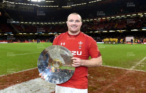 101118 - Wales v Australia - Under Armour Series - Ken Owens of Wales with the James Bevan trophy at the end of the game