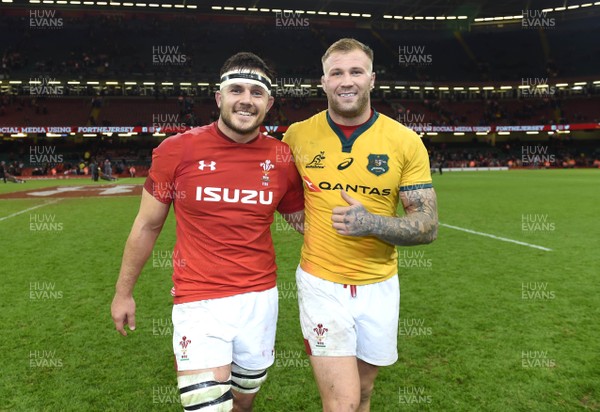 101118 - Wales v Australia - Under Armour Series - Ellis Jenkins and Ross Moriarty of Wales at the end of the game