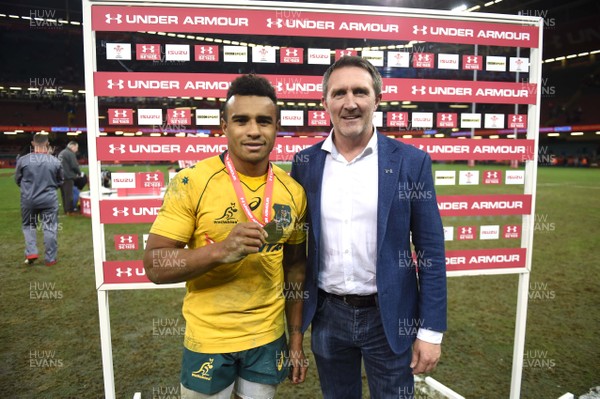 111117 - Wales v Australia - Under Armour Series 2017 - Will Genia of Australia receives the man of the match award