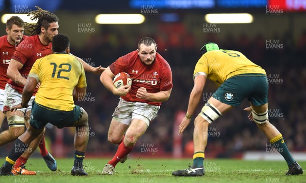 111117 - Wales v Australia - Under Armour Series 2017 - Ken Owens of Wales is tackled by Samu Kerevi and Adam Coleman of Australia