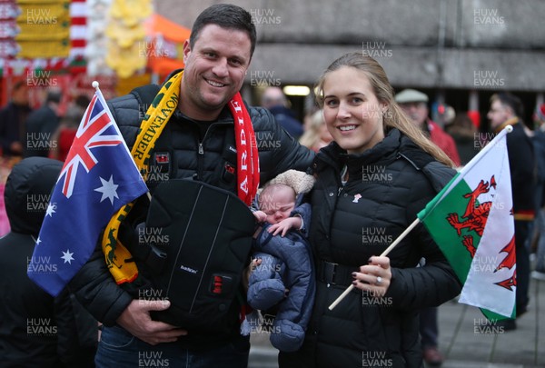 111117 - Wales v Australia - Under Armour Series 2017 - Picture shows Jack Williams with parents, the youngest fan at todays game at only 12 days old and is half Australian and half Welsh