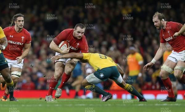 111117 - Wales v Australia - Under Armour Series 2017 - Ken Owens of Wales is tackled by Will Genia of Australia