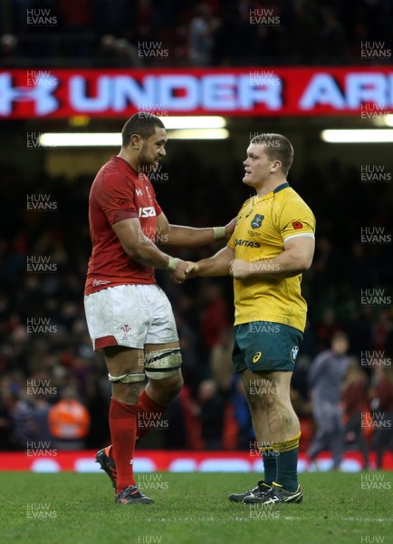 111117 - Wales v Australia - Under Armour Series 2017 - Taulupe Faletau of Wales shakes Tom Robertson of Australia hand at full time