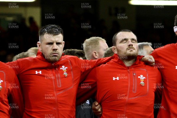 111117 Wales v Australia - Under Armour 2017 Series -  Rob Evans and Ken Owens of Wales line up for the anthems