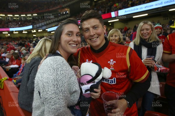 111117 Wales v Australia - Under Armour 2017 Series -  5 month old Anily Evans makes her first visit to The Principality Stadium with dad Chris and mam Kelly