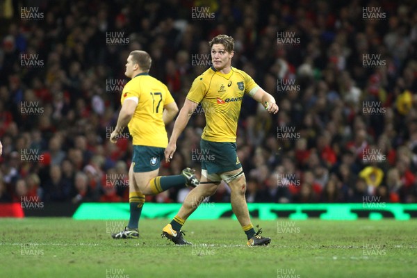 111117 Wales v Australia - Under Armour 2017 Series -  Michael Hooper of Australia receives a yellow card