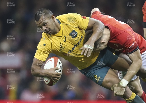 111117 - Wales v Australia, Under Armour Series 2017 - Kurtley Beale of Australia is tackled by Liam Williams of Wales
