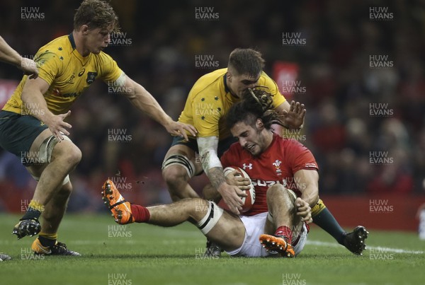 111117 - Wales v Australia, Under Armour Series 2017 - Josh Navidi of Wales is tackled by Sean McMahon of Australia