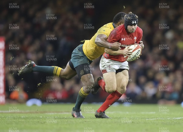 111117 - Wales v Australia, Under Armour Series 2017 - Leigh Halfpenny of Wales is tackled by Tevita Kuridrani of Australia