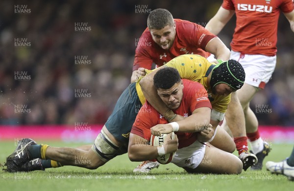 111117 - Wales v Australia, Under Armour Series 2017 - Leon Brown of Wales is held