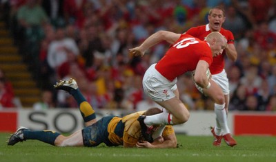 14.09.07 - Wales v Australia - Rugby World Cup 2007 -  Wales' Tom Shanklin is tackled by Stephen Moore 