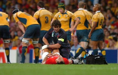 14.09.07 - Wales v Australia - Rugby World Cup 2007 -  Wales' Sonny Parker is treated after picking up an injury 