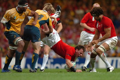14.09.07 - Wales v Australia - Rugby World Cup 2007 -  Wales' Matthew Rees is tackled by Drew Mitchell 
