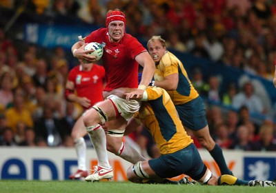 14.09.07 - Wales v Australia - Rugby World Cup 2007 -  Wales' Alun Wyn Jones is tackled by Nathan Sharpe 