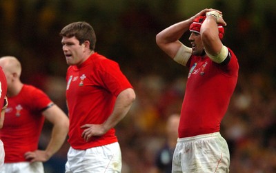14.09.07 - Wales v Australia - Rugby World Cup 2007 -  Wales' Michael Owen and Jonathan Thomas look dejected 