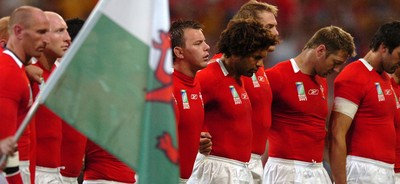 14.09.07 - Wales v Australia - Rugby World Cup 2007 -  Wales' Matthew Rees lines up for the national anthems 