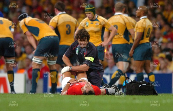 14.09.07 - Wales v Australia - Rugby World Cup 2007 -  Wales' Sonny Parker is treated after picking up an injury 