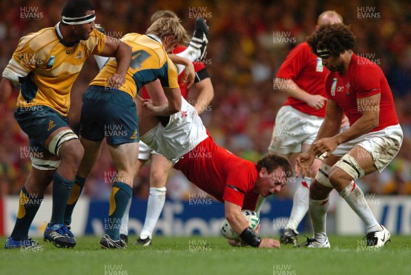 14.09.07 - Wales v Australia - Rugby World Cup 2007 -  Wales' Matthew Rees is tackled by Drew Mitchell 