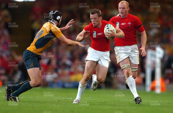 14.09.07 - Wales v Australia - Rugby World Cup 2007 -  Wales' Kevin Morgan is tackled by Berrick Barnes 