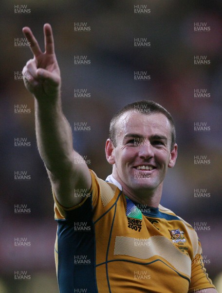 15.09.07  Wales v Australia... Double try scorer Chris Latham celebrates at final whistle.  