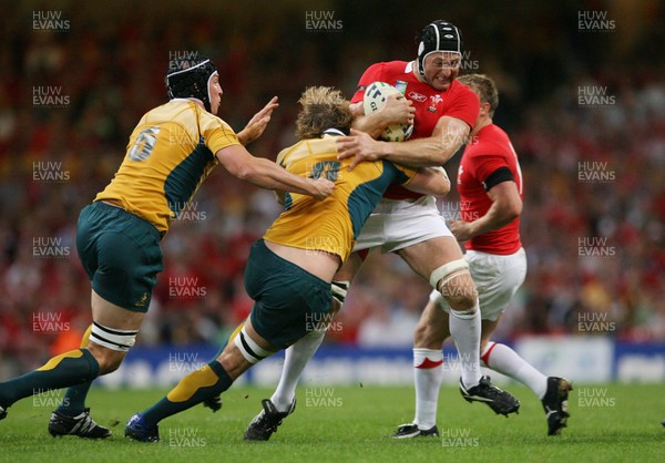 15.09.07  Wales v Australia... Wales Ian Gough is tackled by Wycliff Palu. 