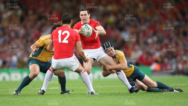15.09.07 -Wales v Australia, RWC 2007 -  Wales Stephen Jones releases the ball to Sonny Parker 