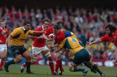 04.11.06  Wales v Australia.  Wales Ian Evans drives thro Nathan Sharpe.  
