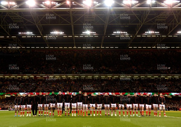 201121 - Wales v Australia - Autumn Nations Series - Wales players during the anthems