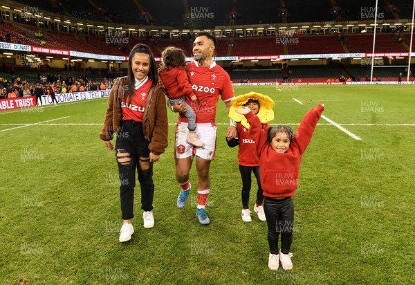 201121 - Wales v Australia - Autumn Nations Series - Willis Halaholo of Wales with family at the end of the game