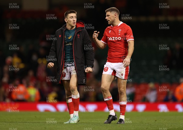 201121 - Wales v Australia - Autumn Nations Series - Josh Adams and Rhys Priestland of Wales at full time