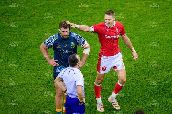 201121 - Wales v Australia - Autumn Nations Series - Liam Williams of Wales pats James Slipper of Australia on the head