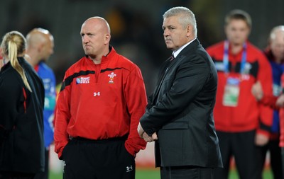 21.10.11 - Wales v Australia - Rugby World Cup Bronze Final - Wales head coach Warren Gatland(R) and defence coach Shaun Edwards look dejected at the end of the game. 